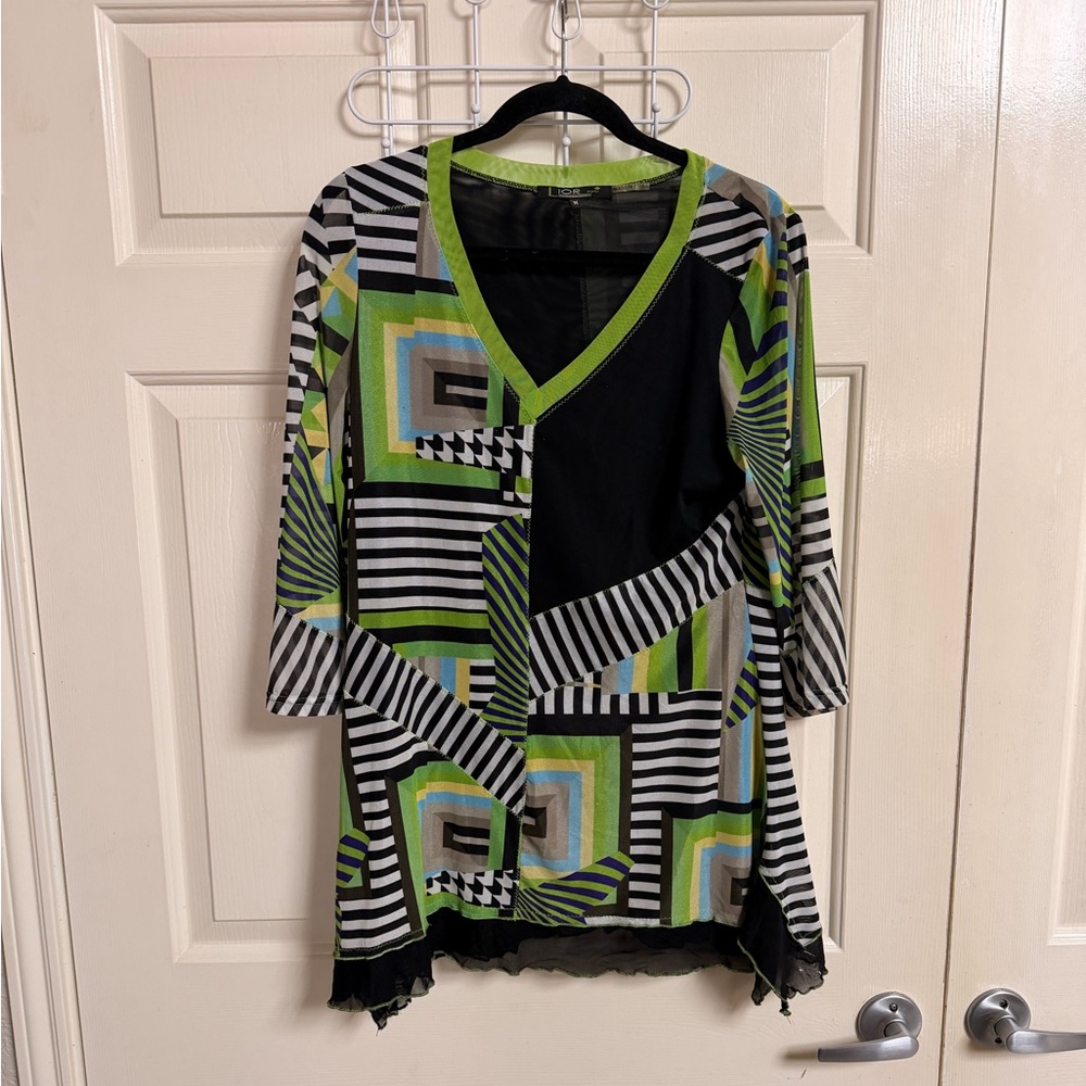 Lior Paris Abstract Asymmetrical Layered Striped Tunic Blouse Blouse Grunge